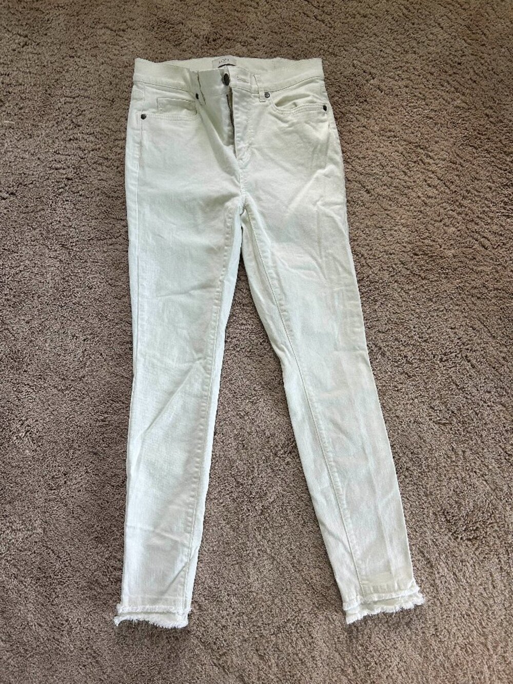 LOFT Cream Skinny Jeans with Distressed Ankle Detail